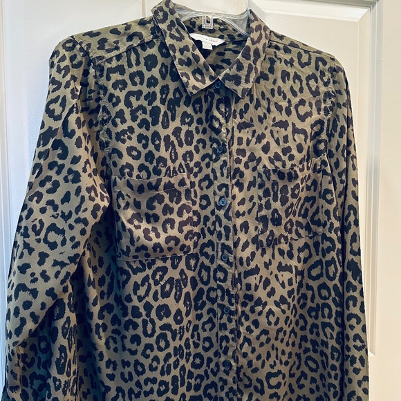 Free People Green/Black Cheetah Print Blouse Size S/P - Picture 1 of 3